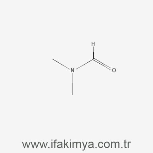 Renksiz ve berrak yapılı dimetil formamid (DMF) kimyasalı, laboratuvar ortamında güvenli şekilde saklanan organik çözücü.