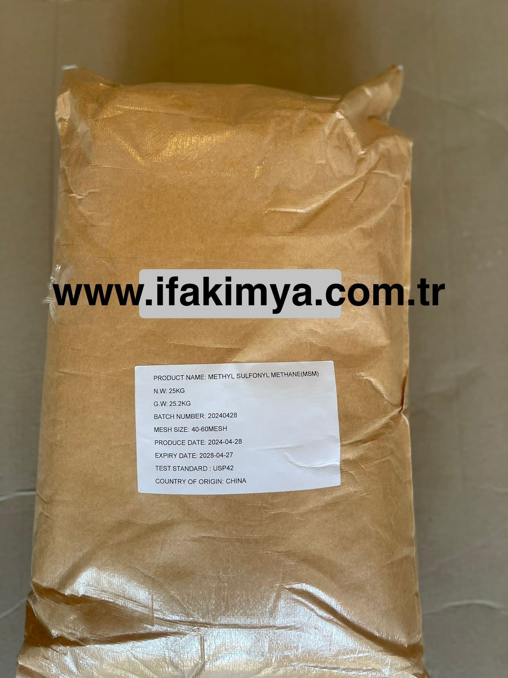 Beyaz kristal toz formda Metil Sülfonil Metan (MSM) hammaddesi