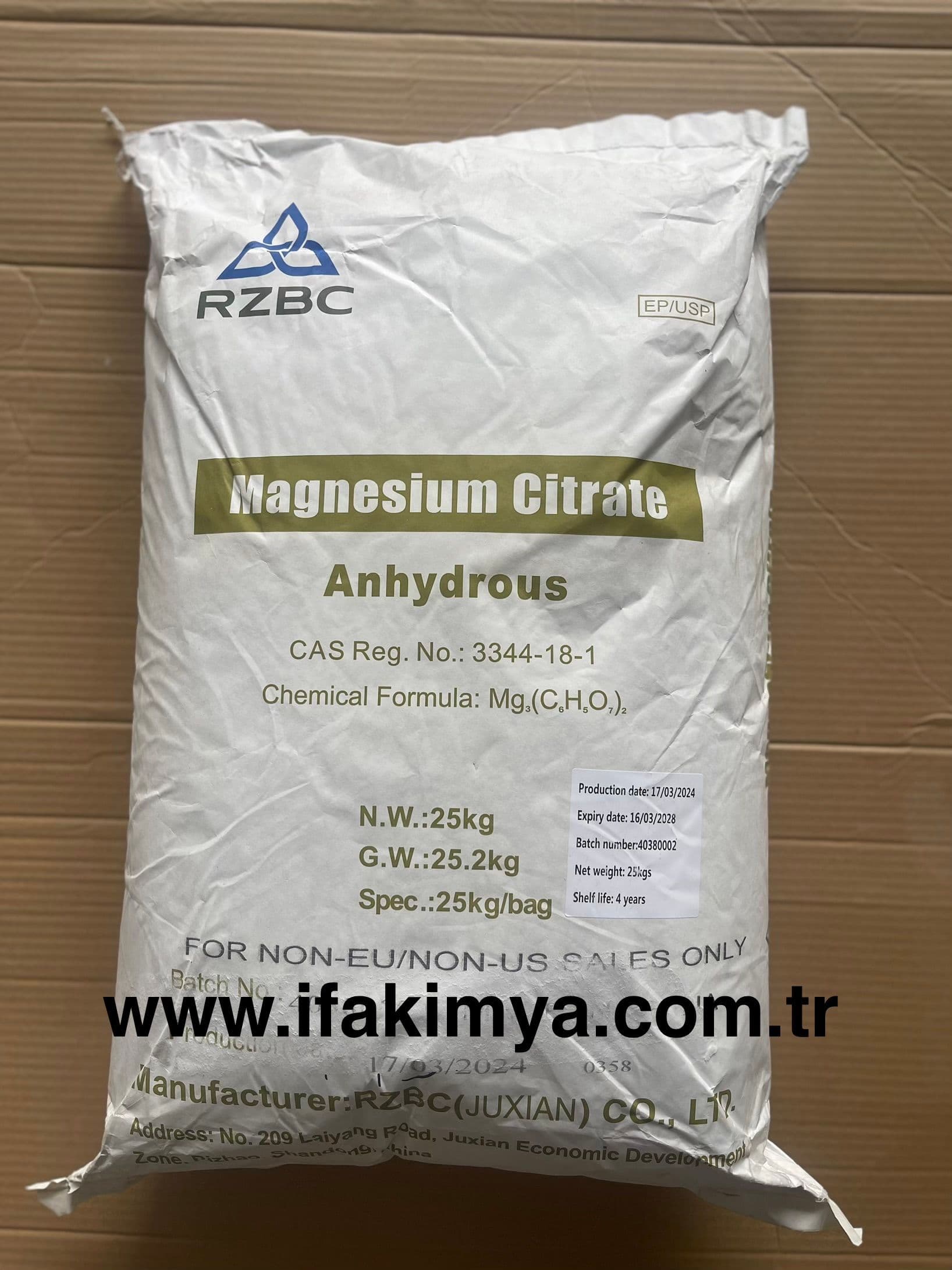 Beyaz kristal toz formda magnezyum sitrat kimyasal hammaddesi