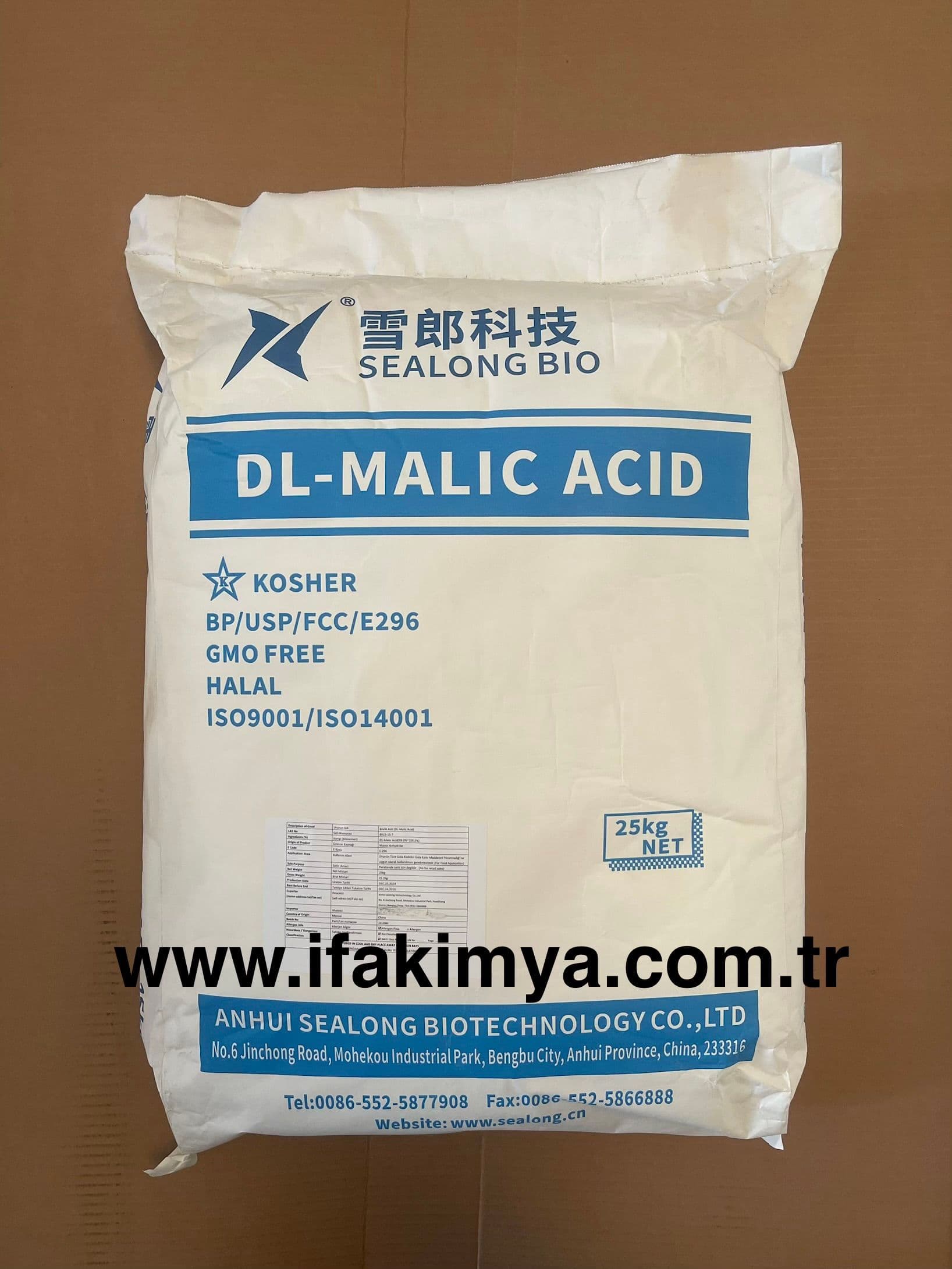 Beyaz kristal toz formda malik asit kimyasal hammaddesi