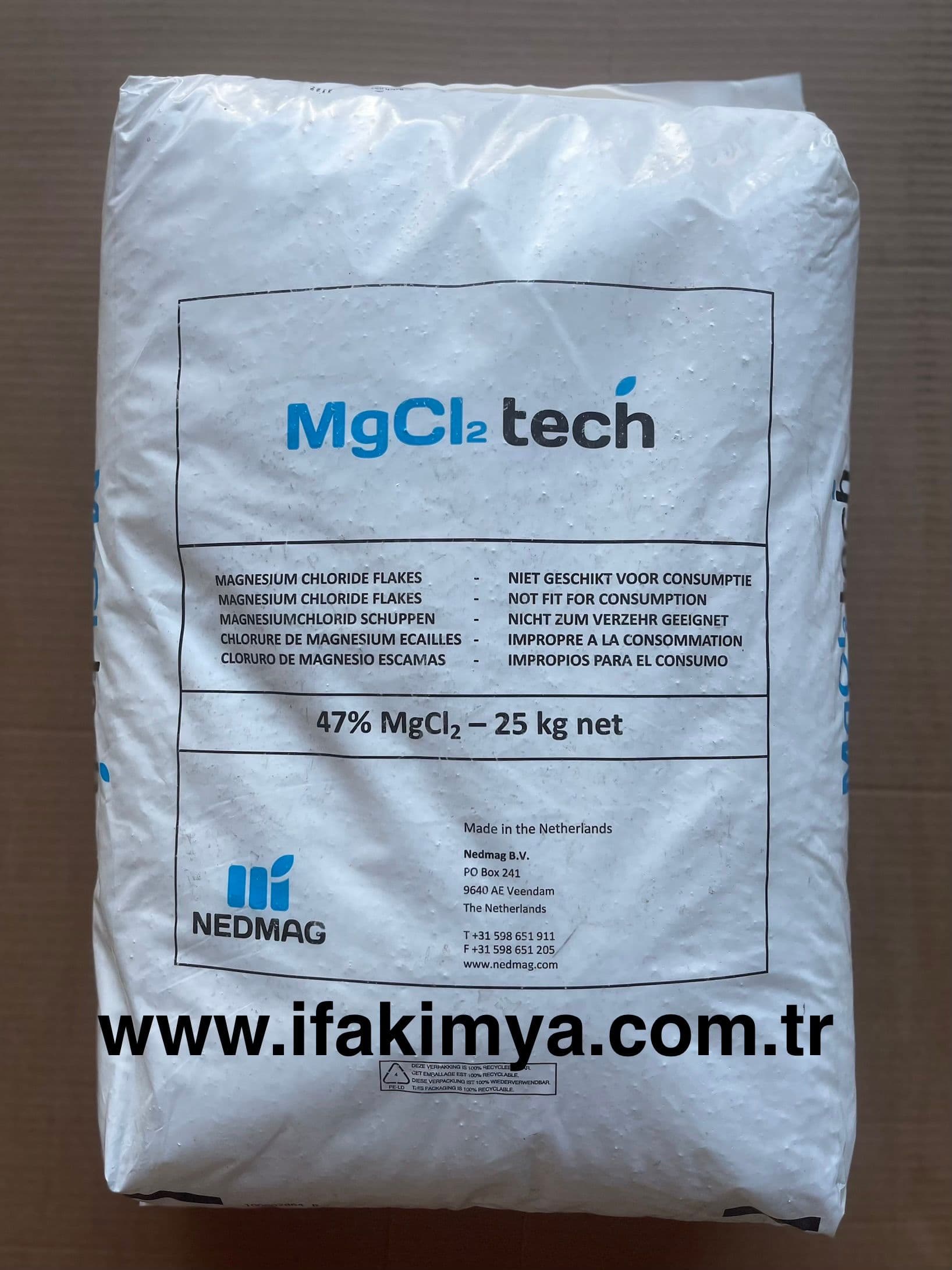 Beyaz kristal veya pul formda magnezyum klorür kimyasalı